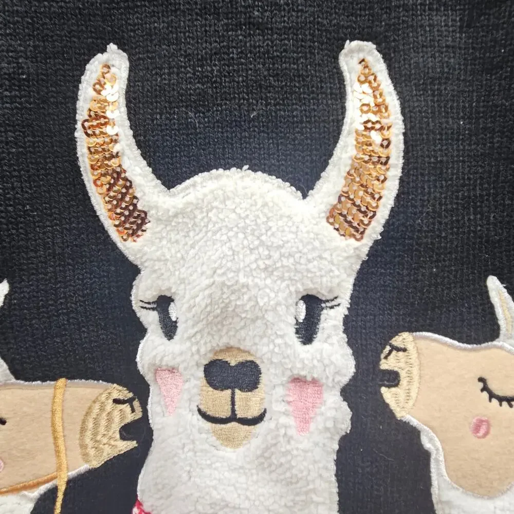 Karen Scott XL Holiday Christmas Crewneck Novelty Sweater Singing Llamas Black